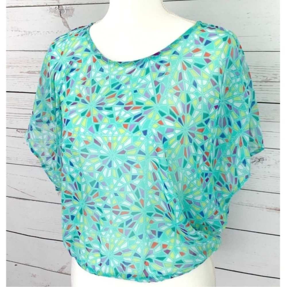 NWT Ella Moss Teal Print Top